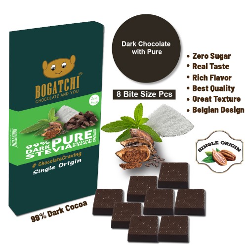 BOGATCHI Immunity Booster  Stevia Sugarfree Chocolate Bites, Pure, 8 Pcs